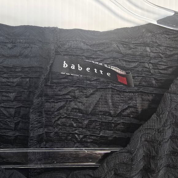 Babette Crinkle Textured Black Collarless Snap Jacket Shirt Minimalist Small - Picture 3 of 6